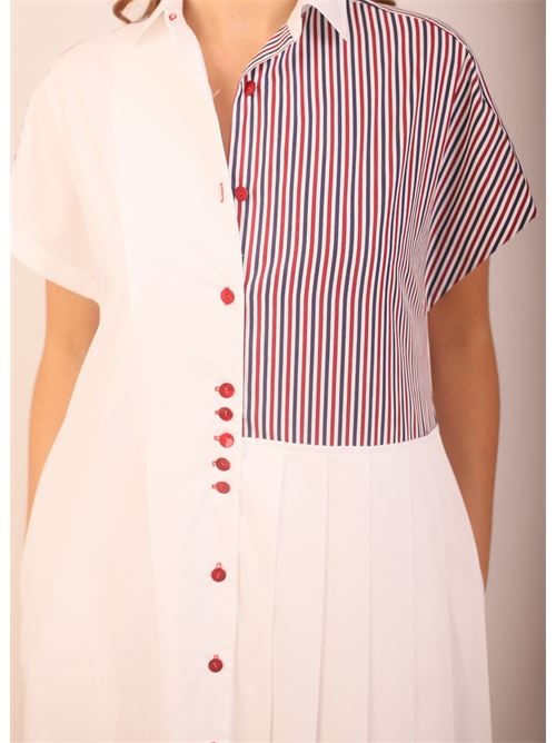 mini veastito in popeline bianco e righe Laboratorio Capri | ANGELITEPOPBCORICABLUROSSO